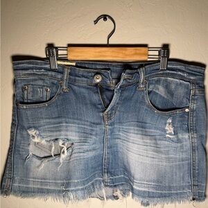 Vintage Machine Blue Distressed Denim Mini Skirt